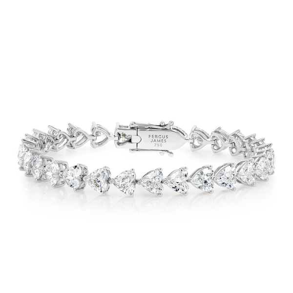 15ct Lab-Grown Heart Diamond Tennis Bracelet White Gold