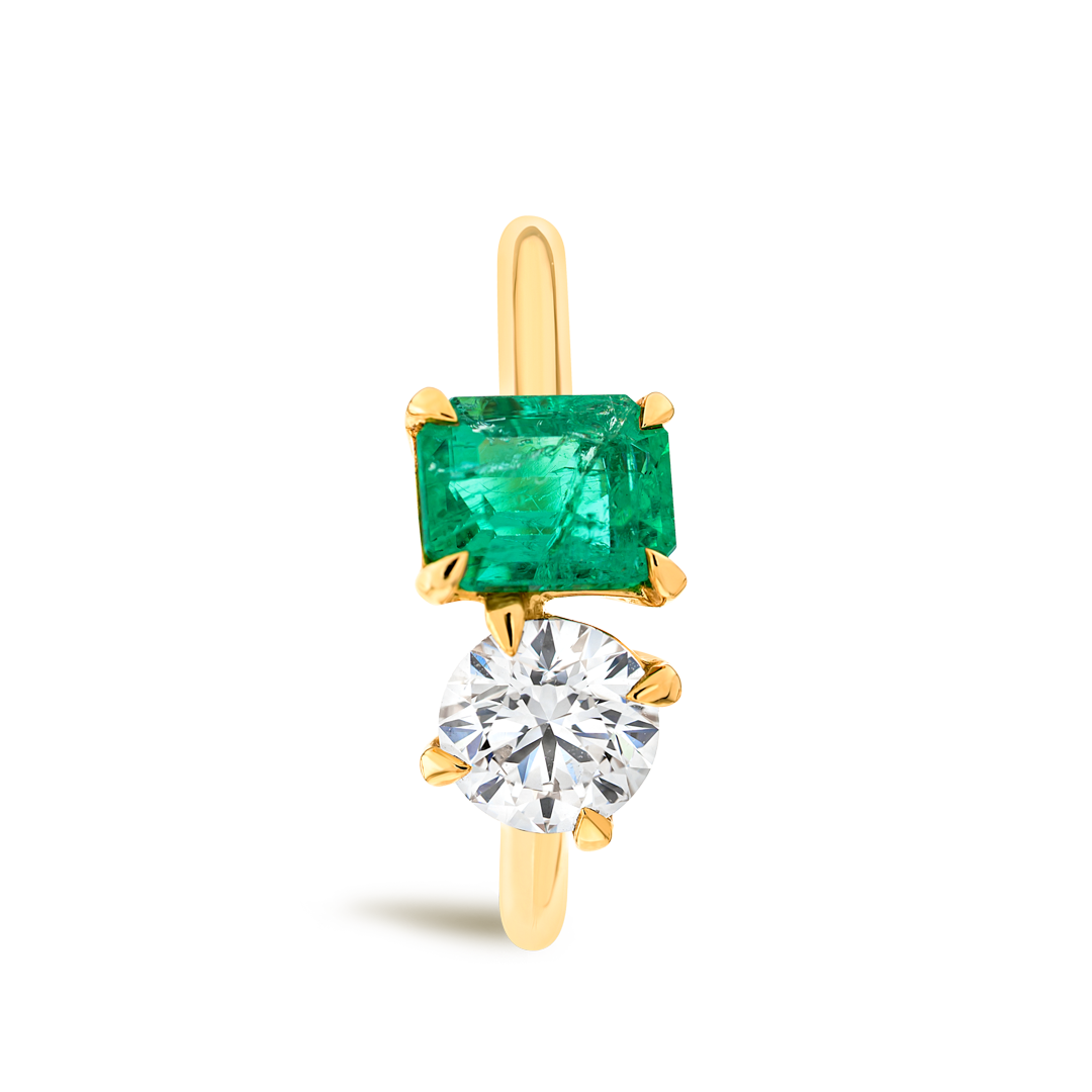 Emerald & Diamond Toi n Moi Yellow Gold Fashion Ring