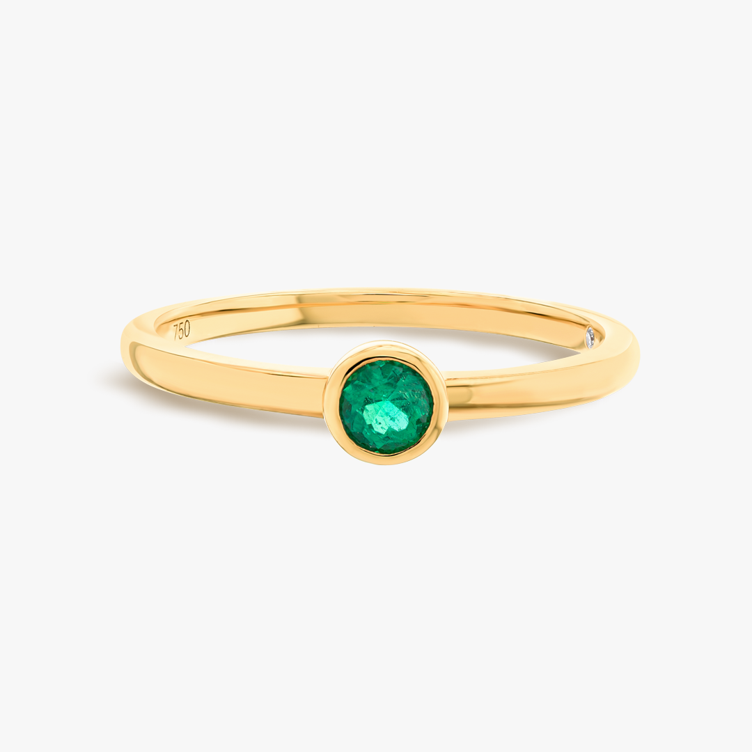 Round Green Emerald Bezel Yellow Gold Fashion Ring