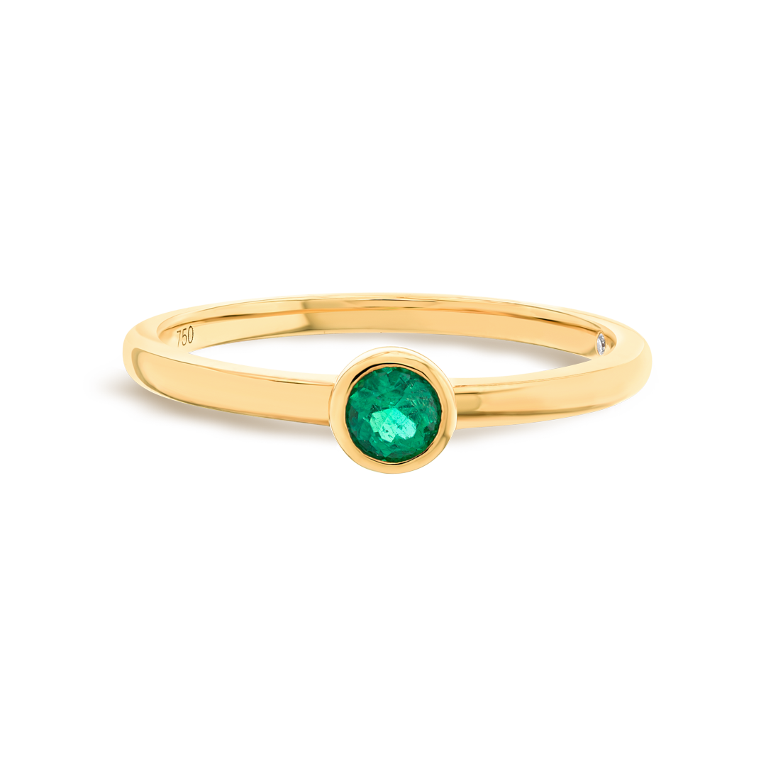 Round Green Emerald Bezel Yellow Gold Fashion Ring