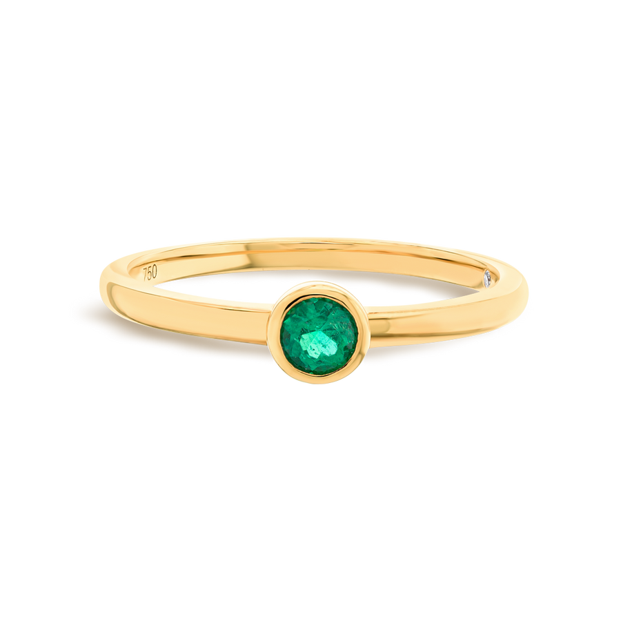 Round Green Emerald Bezel Yellow Gold Fashion Ring
