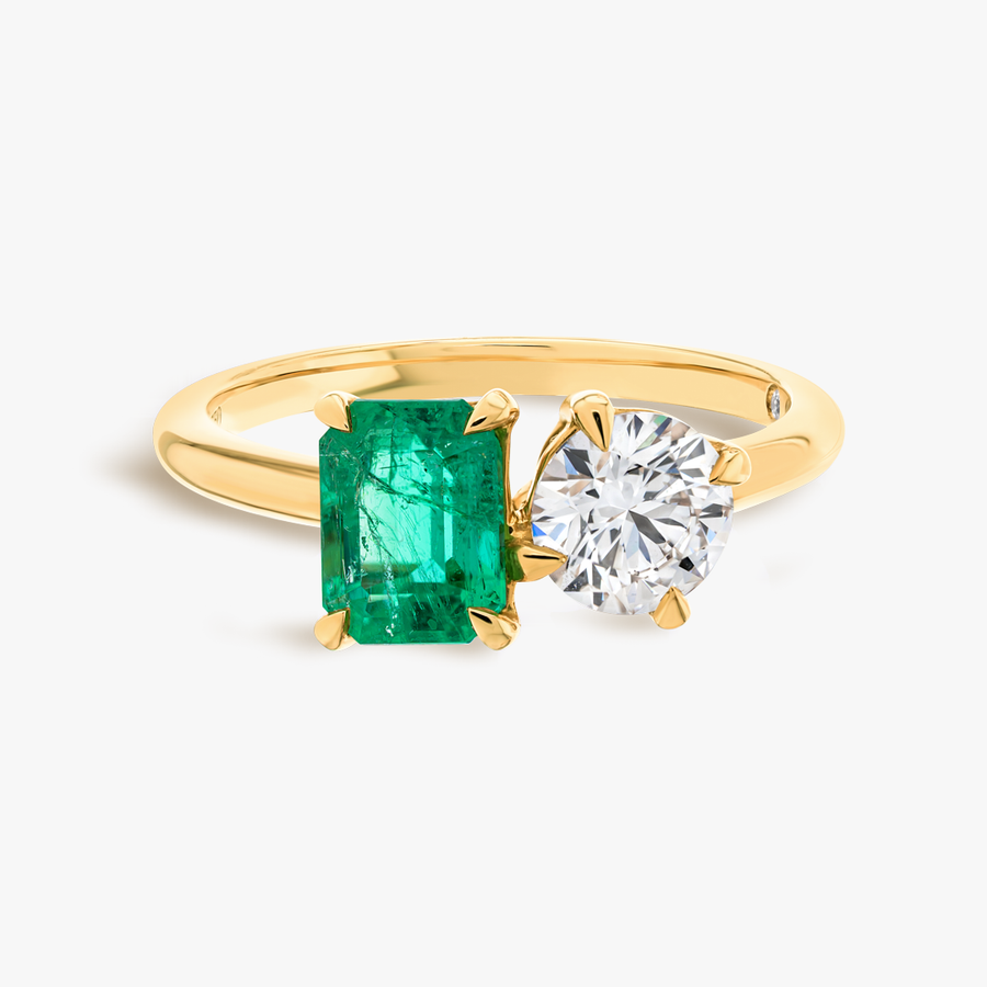 Emerald & Diamond Toi n Moi Yellow Gold Fashion Ring