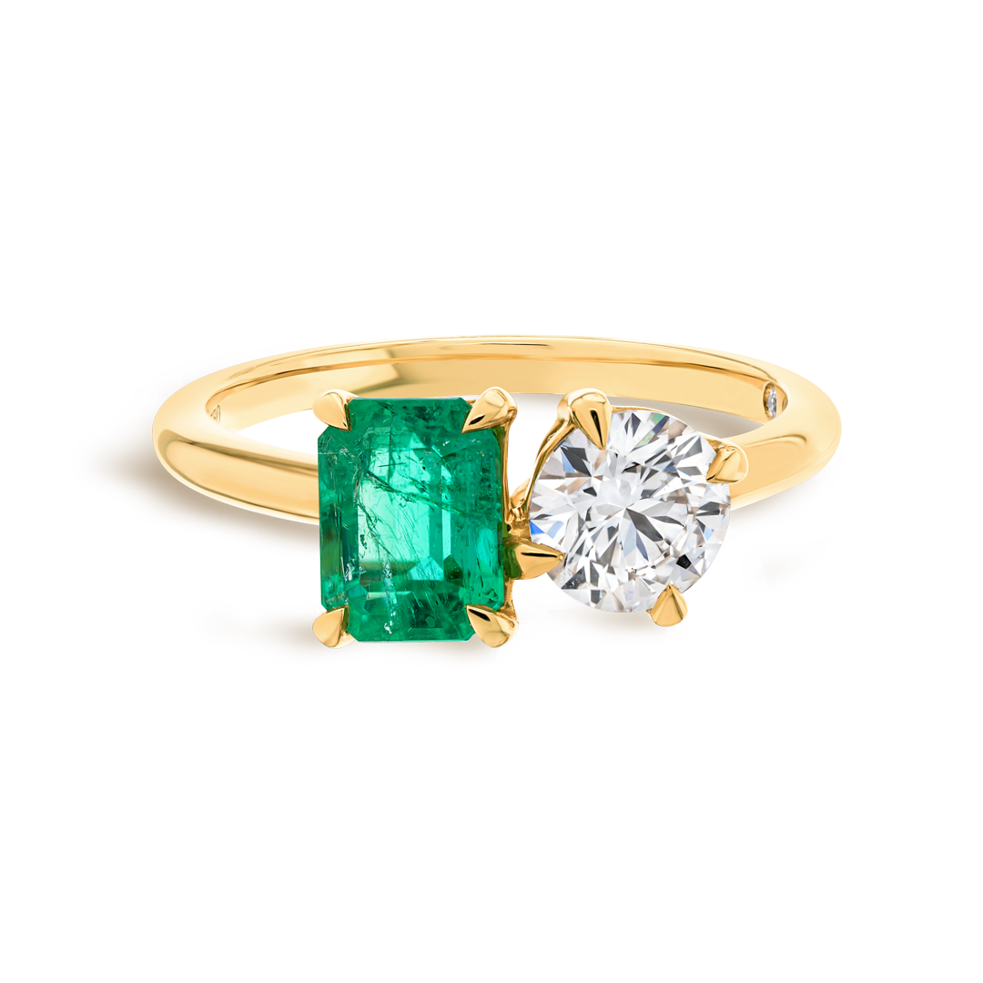 Emerald & Diamond Toi n Moi Yellow Gold Fashion Ring
