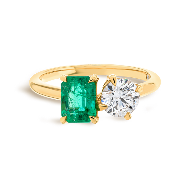 Emerald & Diamond Toi n Moi Yellow Gold Fashion Ring