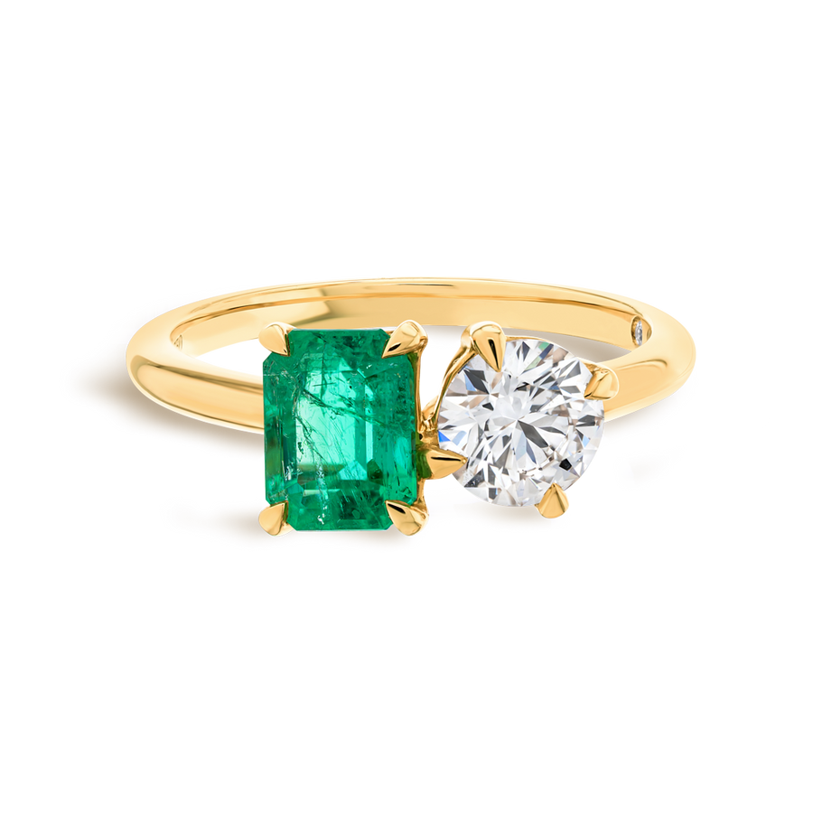 Emerald & Diamond Toi n Moi Yellow Gold Fashion Ring