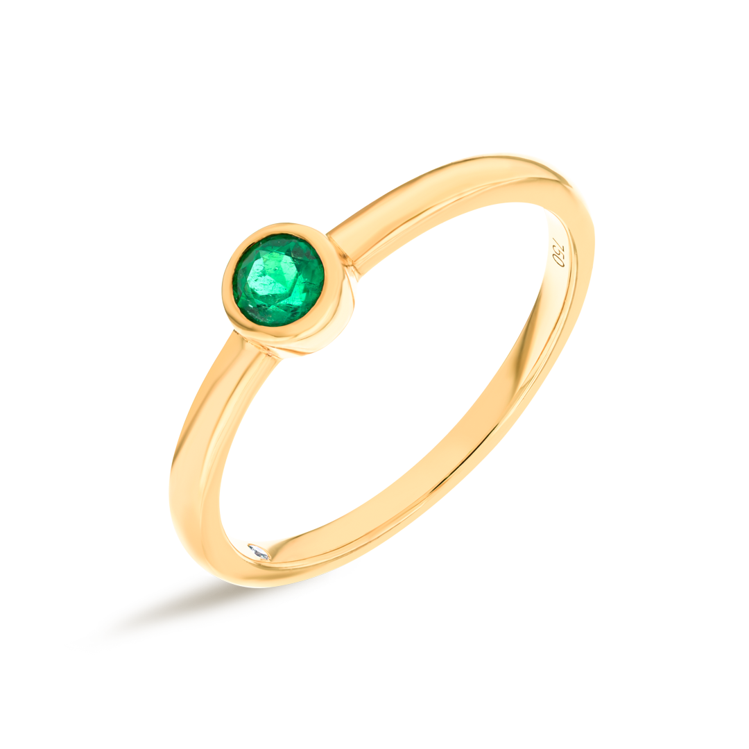 Round Green Emerald Bezel Yellow Gold Fashion Ring