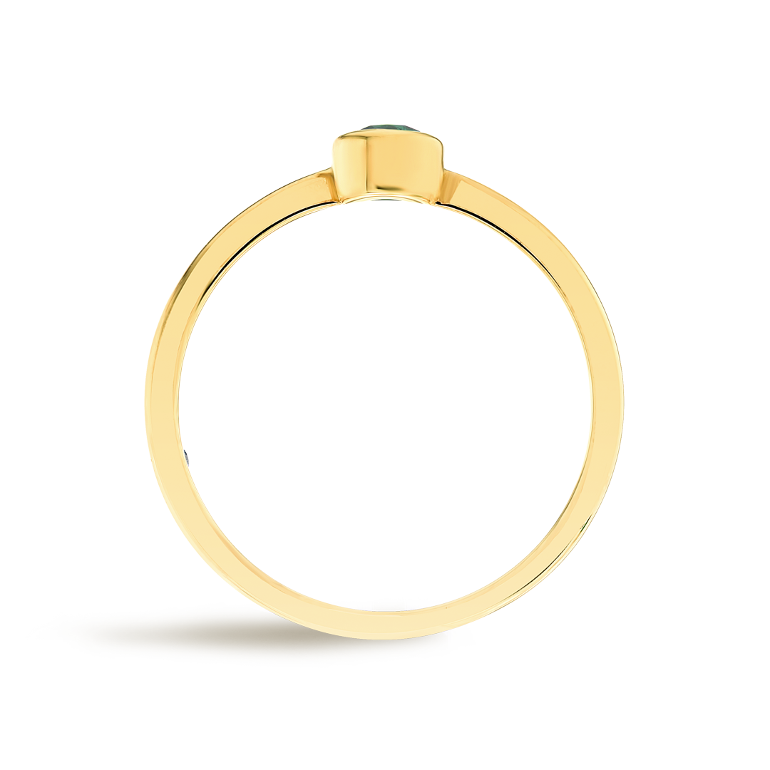 Round Green Emerald Bezel Yellow Gold Fashion Ring
