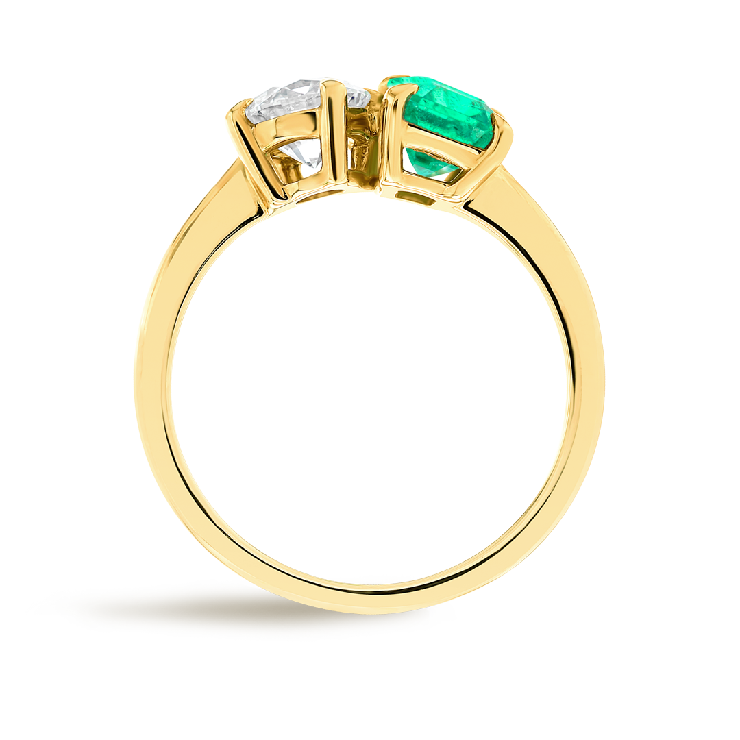 Emerald & Diamond Toi n Moi Yellow Gold Fashion Ring