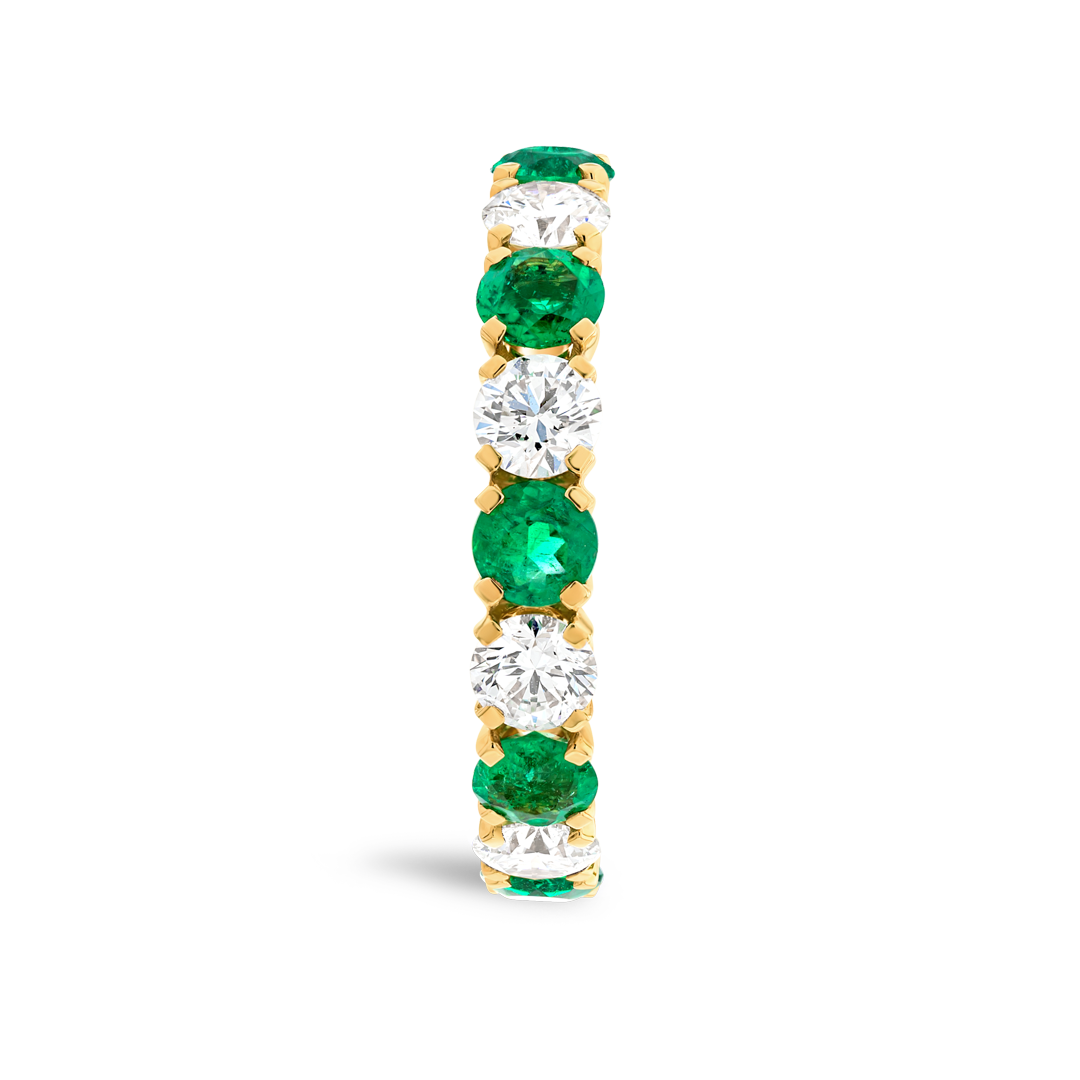 Green Emerald & Diamond 9-Stone Yellow Gold Fashion Ring