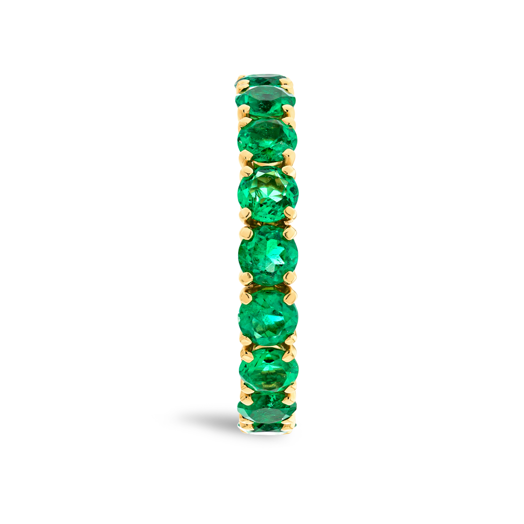 Green Emerald 9-Stone Yellow Gold Fashion Ring