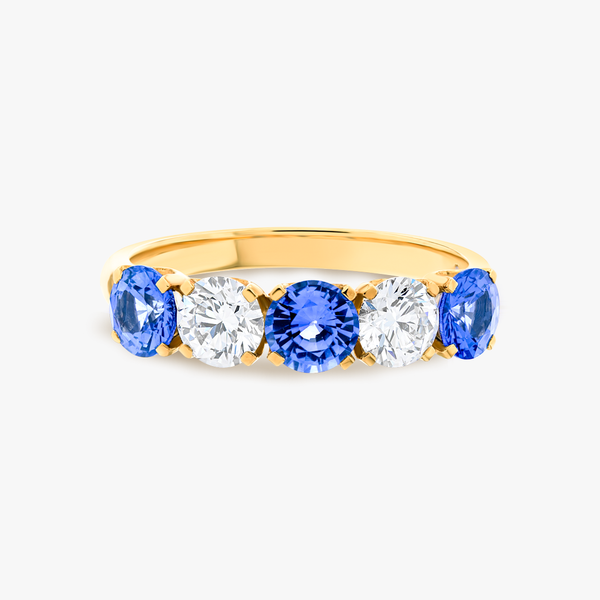 Blue Sapphire & Diamond 5-Stone White Gold Fashion Ring