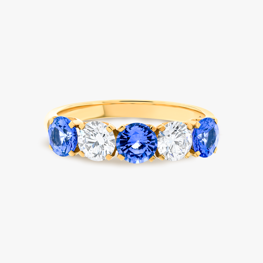 Blue Sapphire & Diamond 5-Stone White Gold Fashion Ring