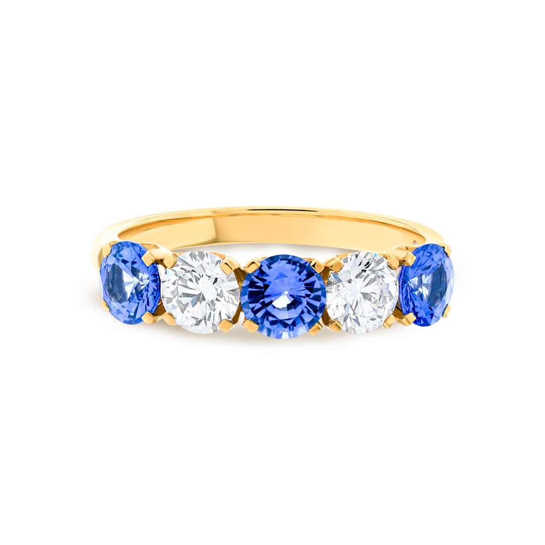 Blue Sapphire & Diamond 5-Stone White Gold Fashion Ring