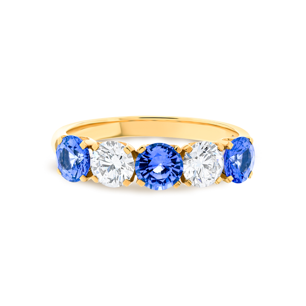 Blue Sapphire & Diamond 5-Stone White Gold Fashion Ring