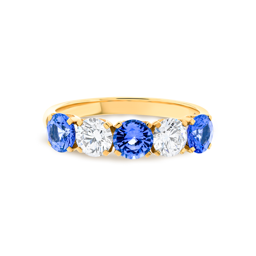 Blue Sapphire & Diamond 5-Stone White Gold Fashion Ring
