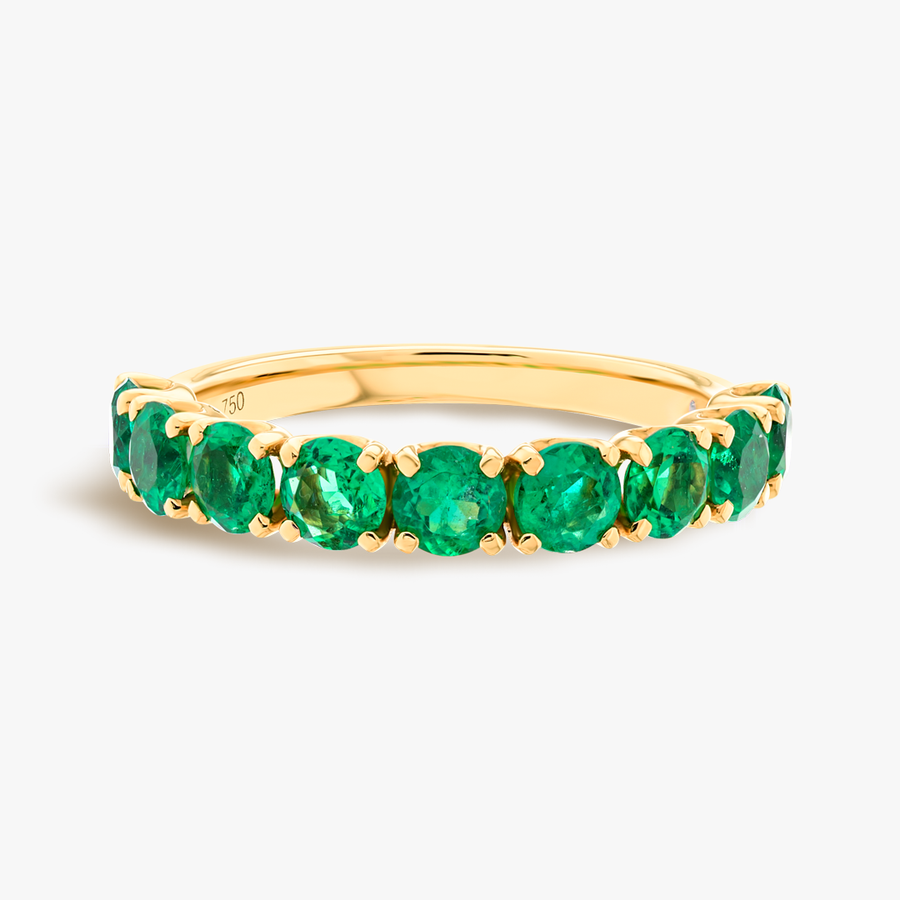 Green Emerald 9-Stone Yellow Gold Fashion Ring