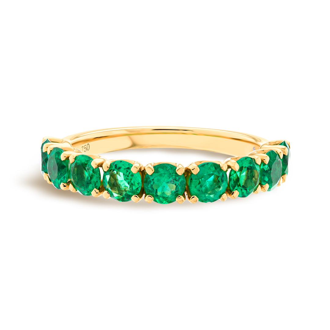 Green Emerald 9-Stone Yellow Gold Fashion Ring