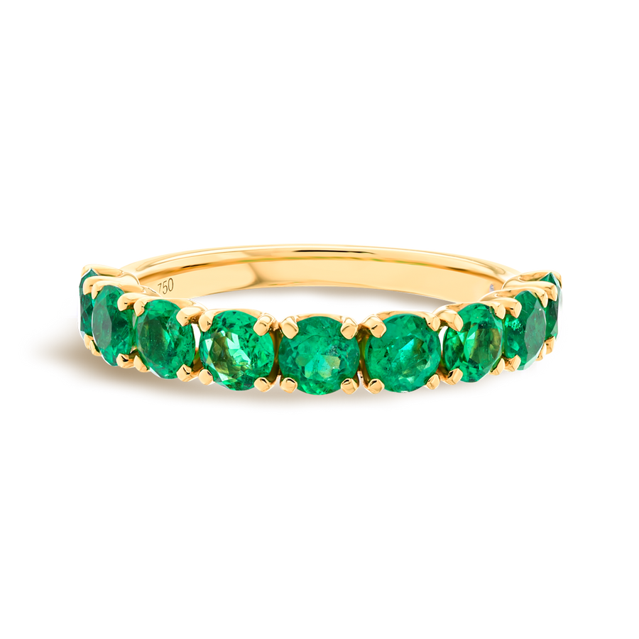 Green Emerald 9-Stone Yellow Gold Fashion Ring