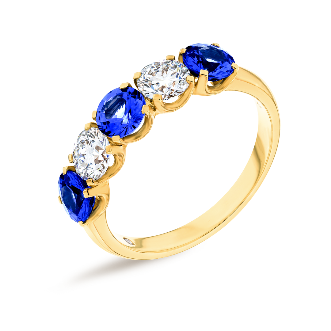 Blue Sapphire & Diamond 5-Stone White Gold Fashion Ring
