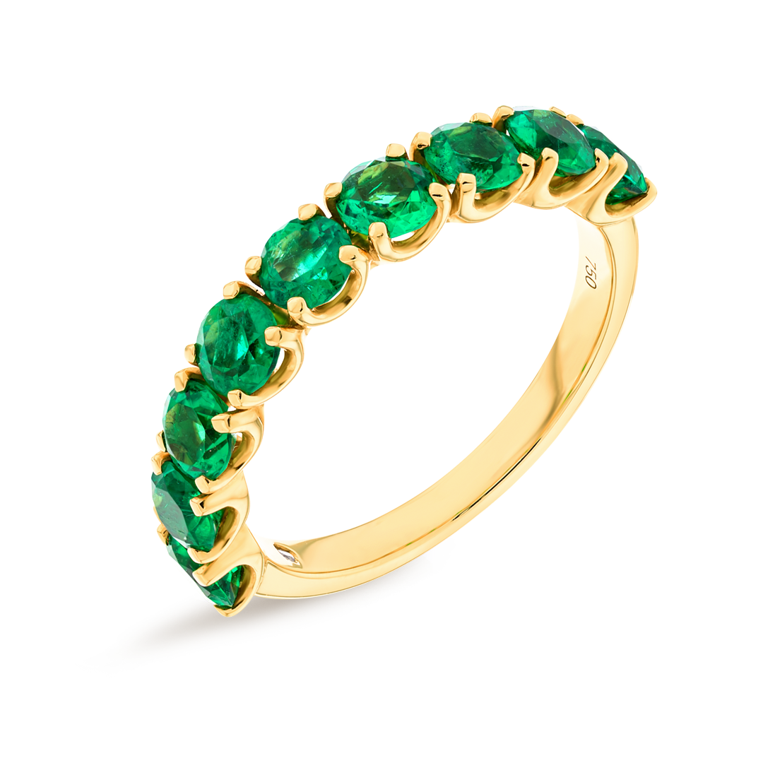 Green Emerald 9-Stone Yellow Gold Fashion Ring