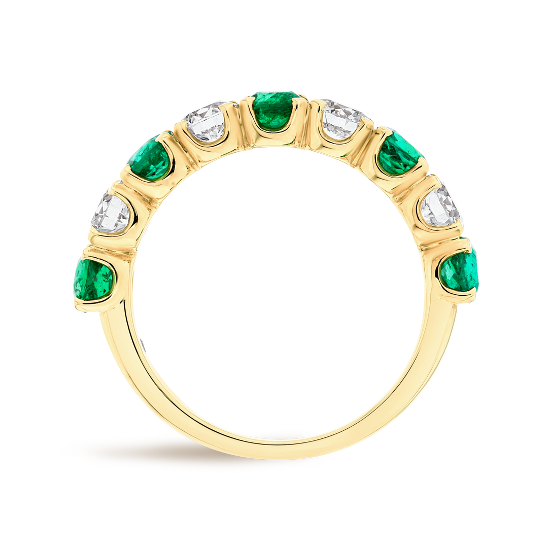Green Emerald & Diamond 9-Stone Yellow Gold Fashion Ring