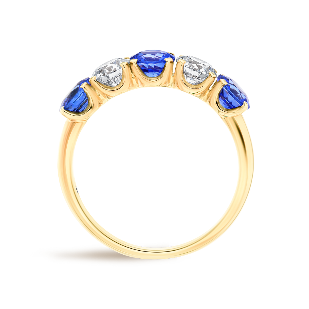 Blue Sapphire & Diamond 5-Stone White Gold Fashion Ring