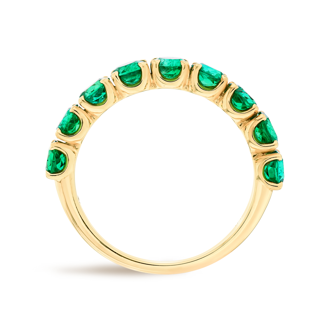 Green Emerald 9-Stone Yellow Gold Fashion Ring