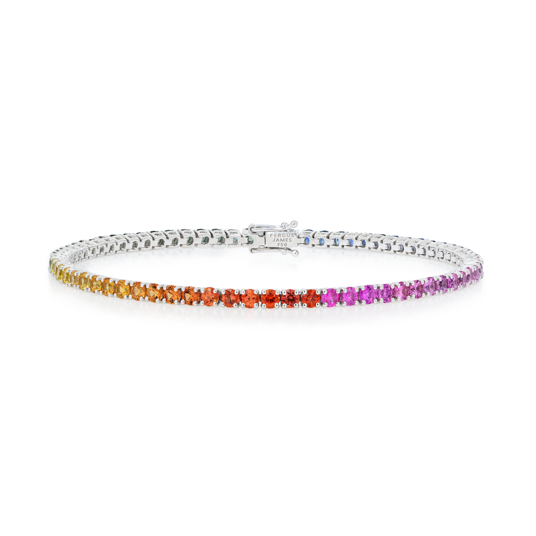 2ct Natural Rainbow Sapphire Tennis Bracelet White Gold