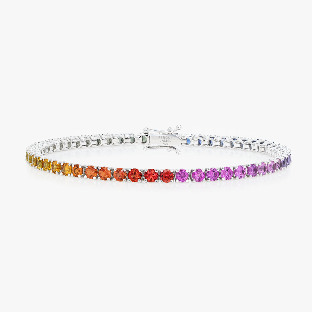 4ct Natural Rainbow Sapphire Tennis Bracelet White Gold
