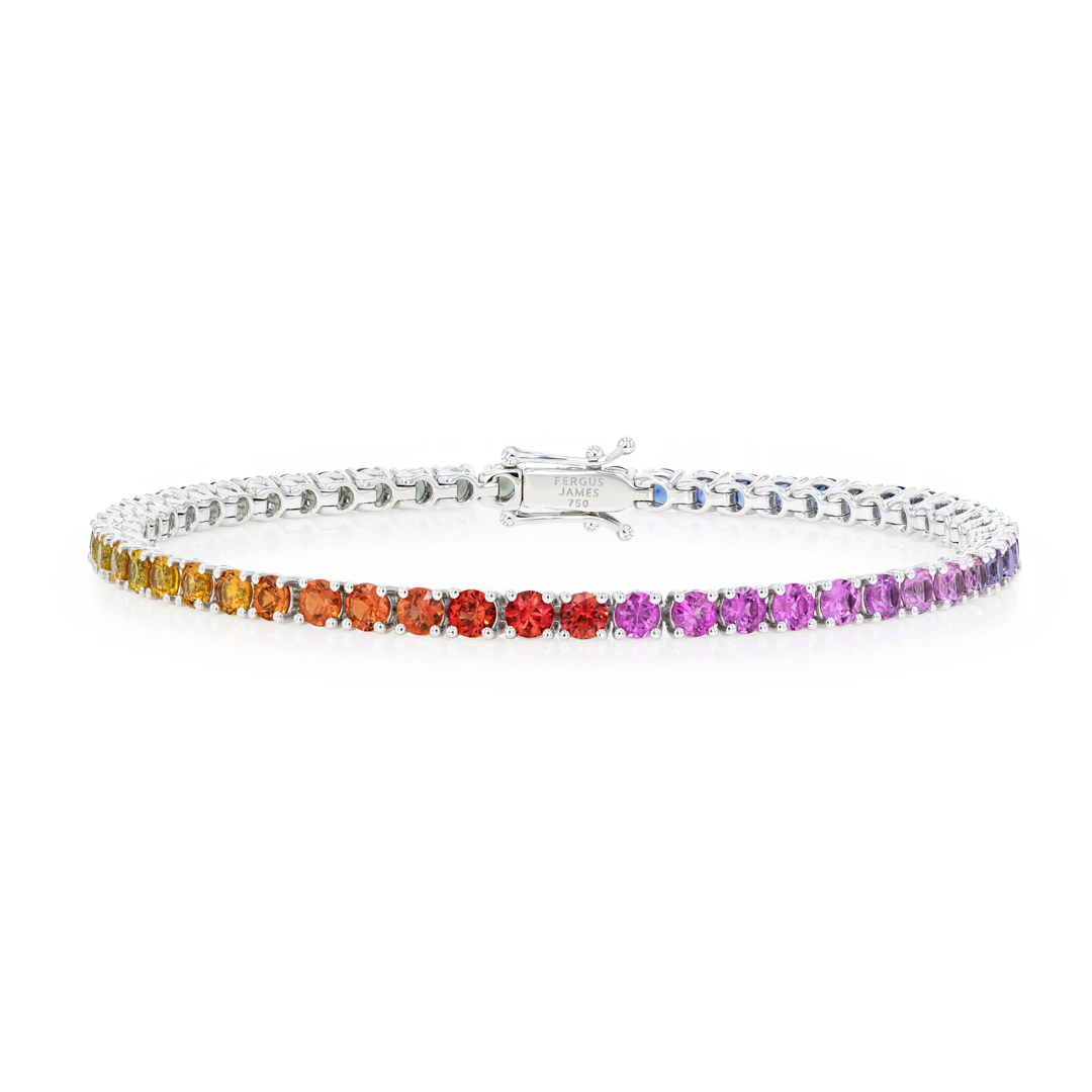 4ct Natural Rainbow Sapphire Tennis Bracelet White Gold