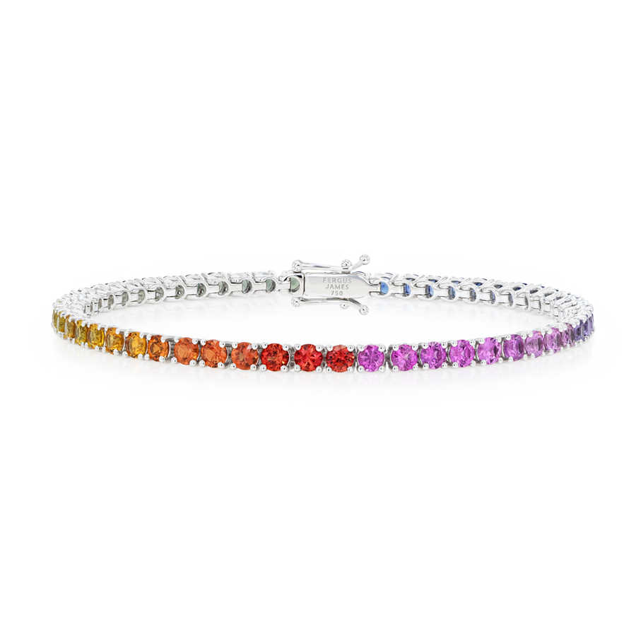 4ct Natural Rainbow Sapphire Tennis Bracelet White Gold