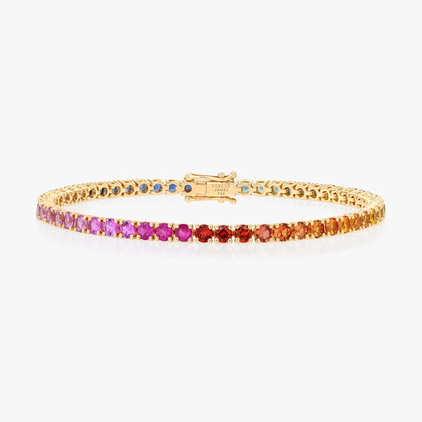 4ct Natural Rainbow Sapphire Tennis Bracelet Yellow Gold