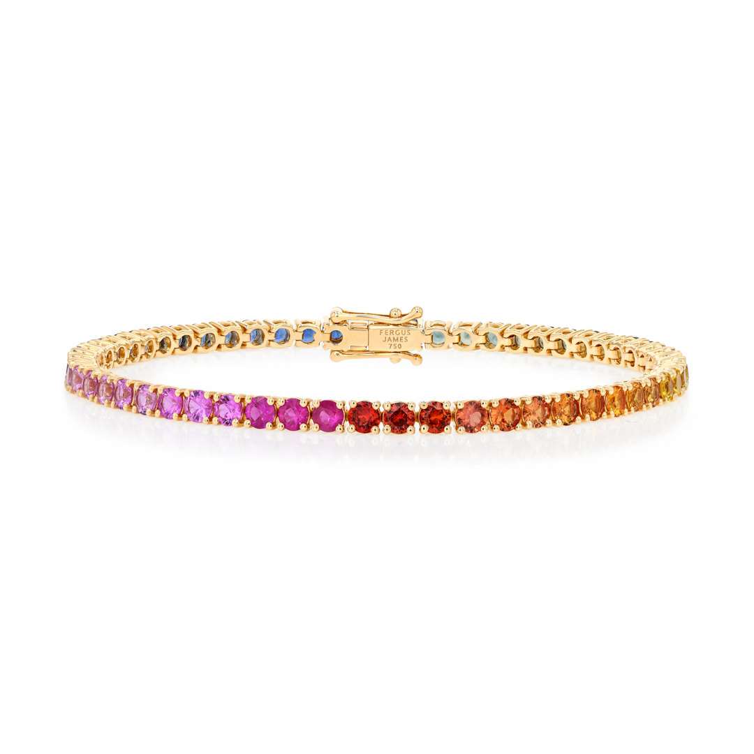 4ct Natural Rainbow Sapphire Tennis Bracelet Yellow Gold
