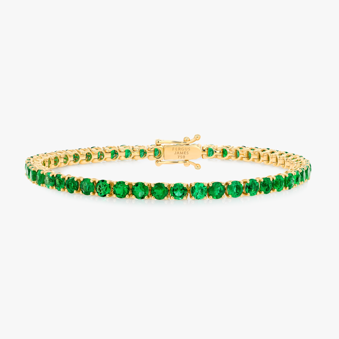 5ct Natural Colombian Emerald Tennis Bracelet Yellow Gold