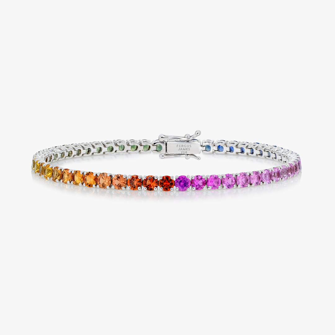 5ct Natural Rainbow Sapphire Tennis Bracelet Yellow Gold