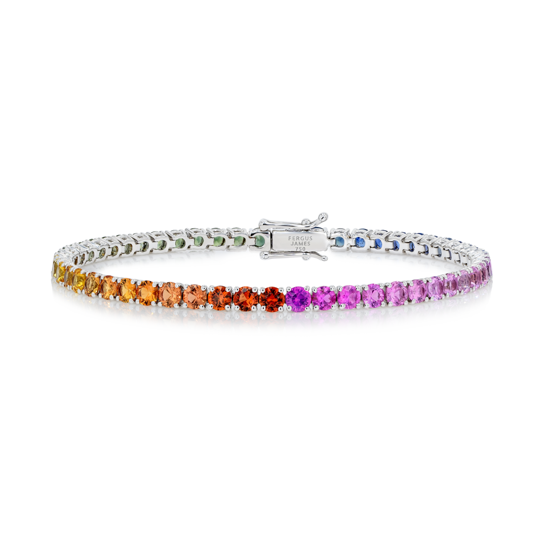 5ct Natural Rainbow Sapphire Tennis Bracelet Yellow Gold