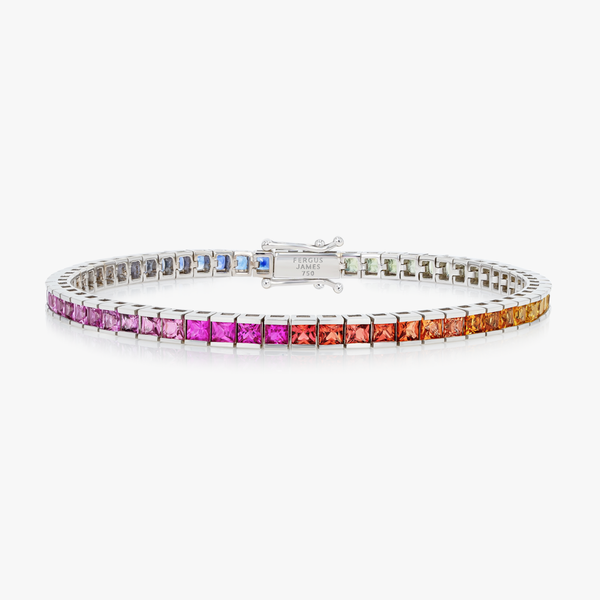 6ct Natural Princess Rainbow Sapphire Tennis Bracelet White Gold