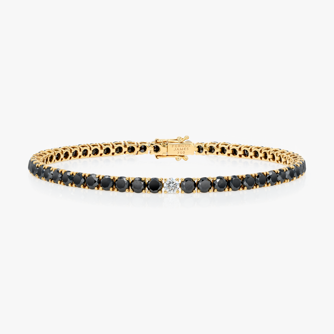 8ct Natural Black Diamond Tennis Bracelet Yellow Gold