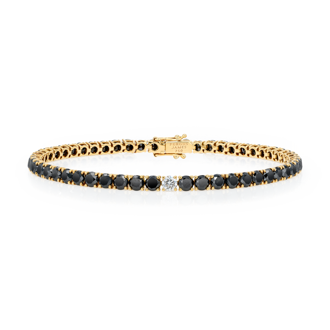 8ct Natural Black Diamond Tennis Bracelet Yellow Gold