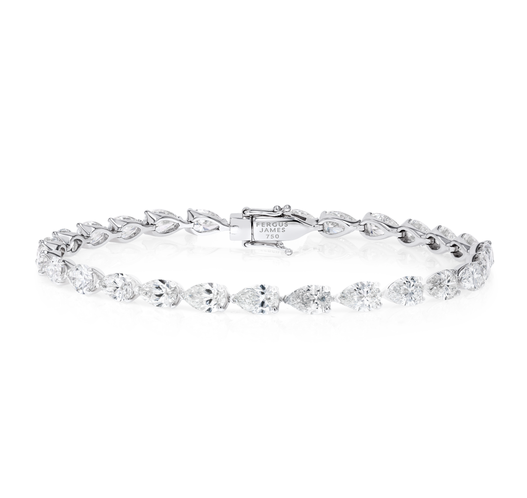 10ct Natural Pear Diamond Tennis Bracelet White Gold