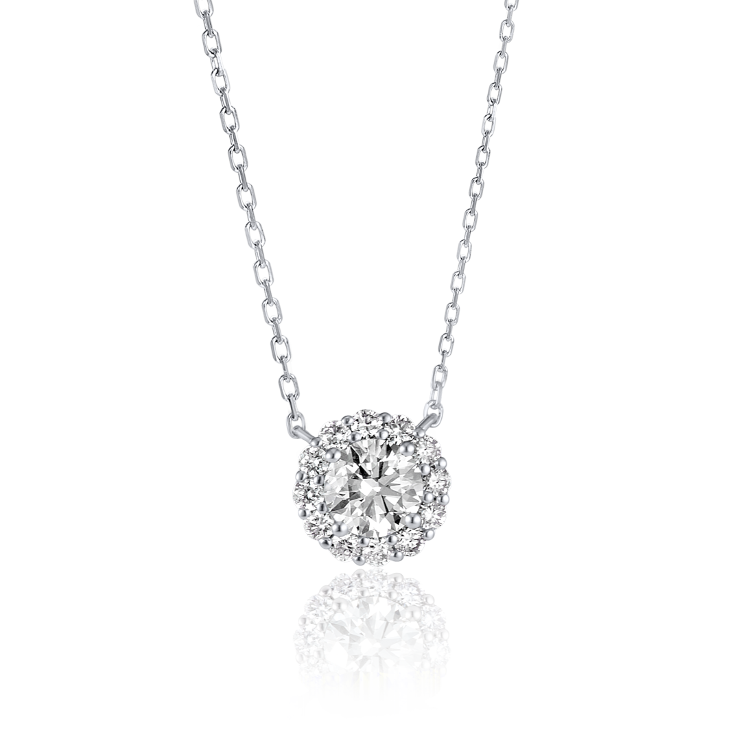 0.5ct Round Lab-Grown Diamond Halo Pendant White Gold