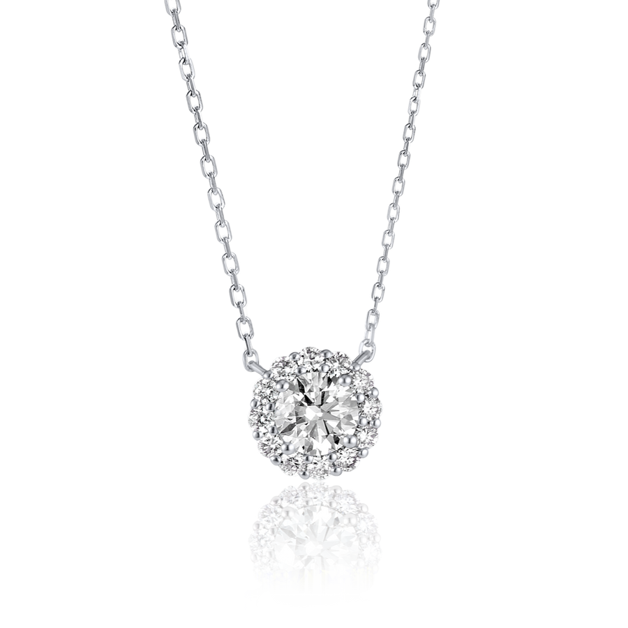 0.5ct Round Natural Diamond Halo Pendant White Gold