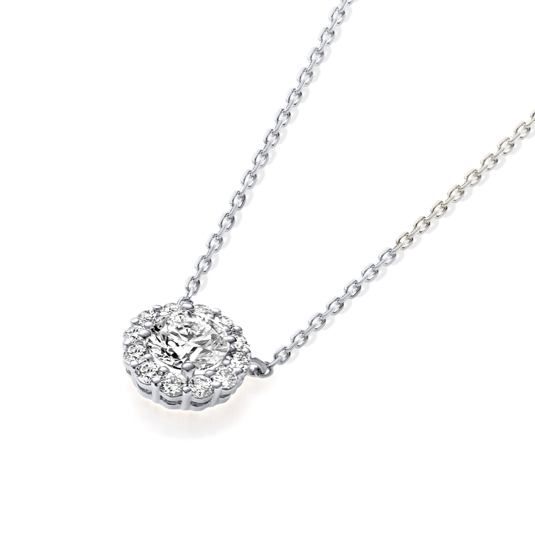 0.5ct Round Lab-Grown Diamond Halo Pendant White Gold
