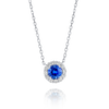 0.5CT ROUND BLUE SAPPHIRE HALO PENDANT WHITE GOLD