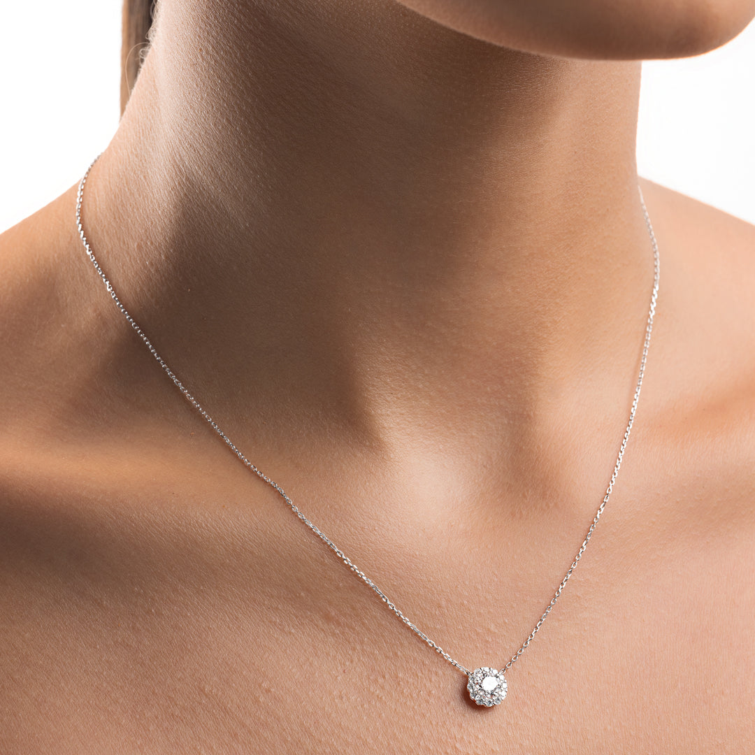 0.5ct Round Lab-Grown Diamond Halo Pendant White Gold