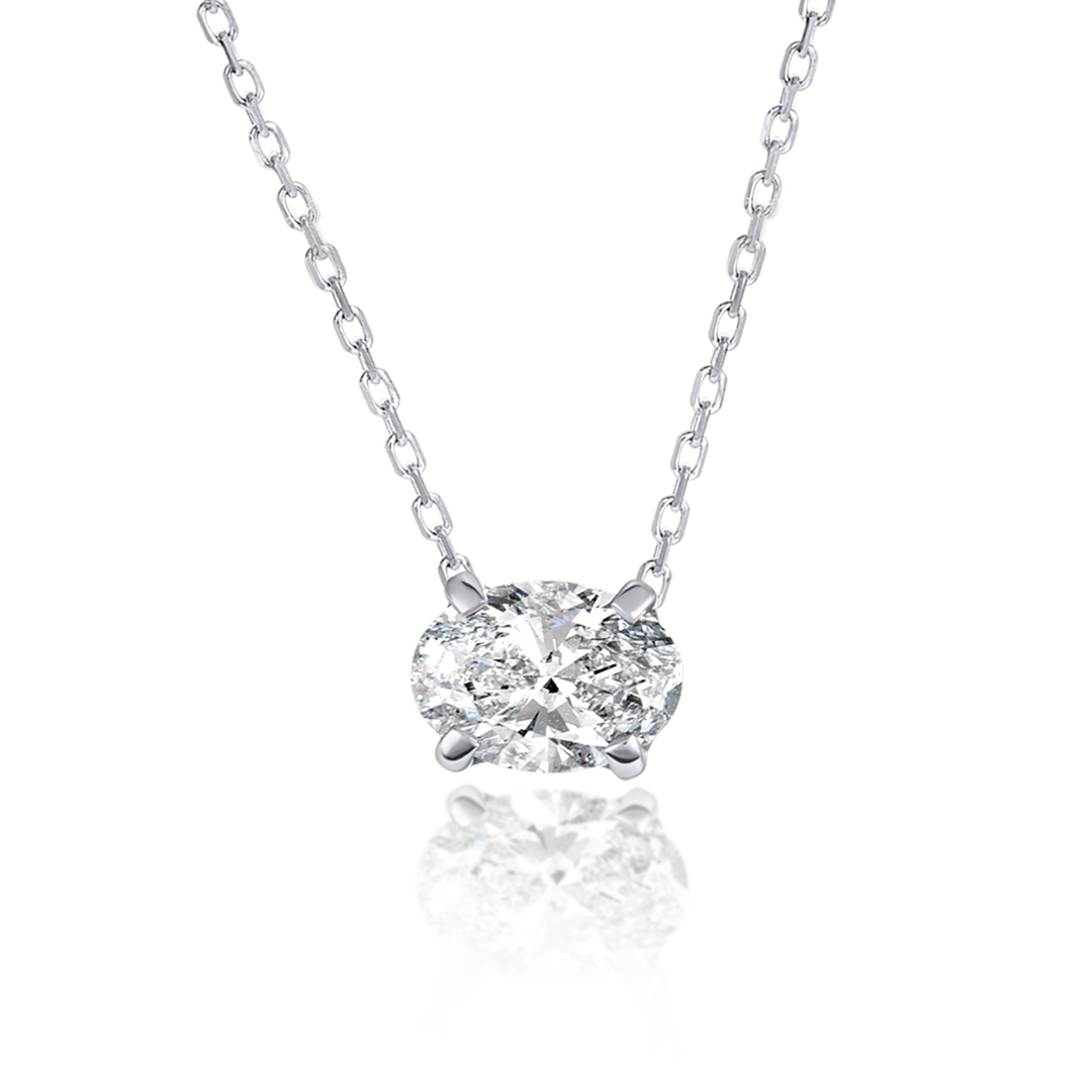 1ct Oval Natural Diamond Pendant White Gold