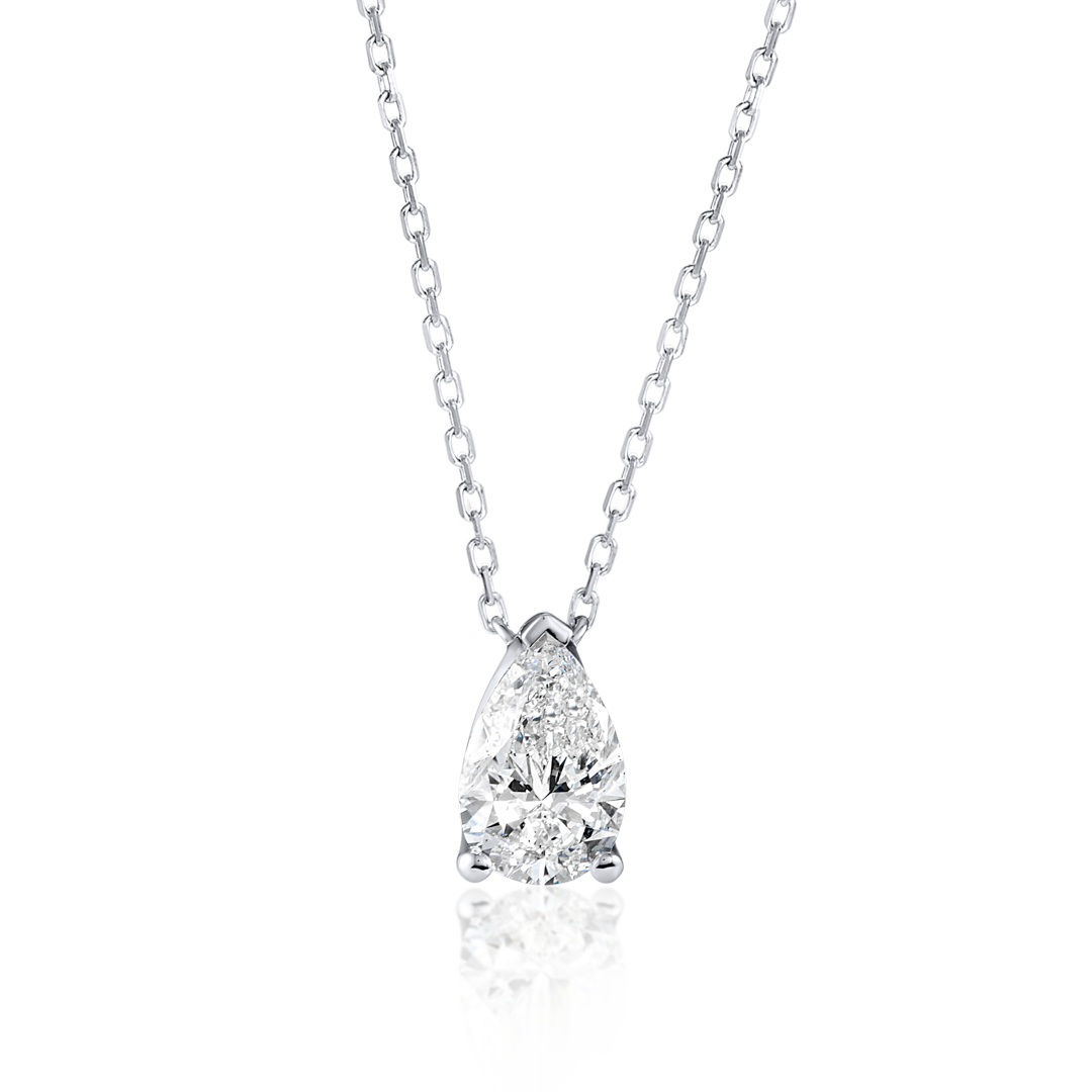 1ct Pear Natural Diamond Pendant White Gold