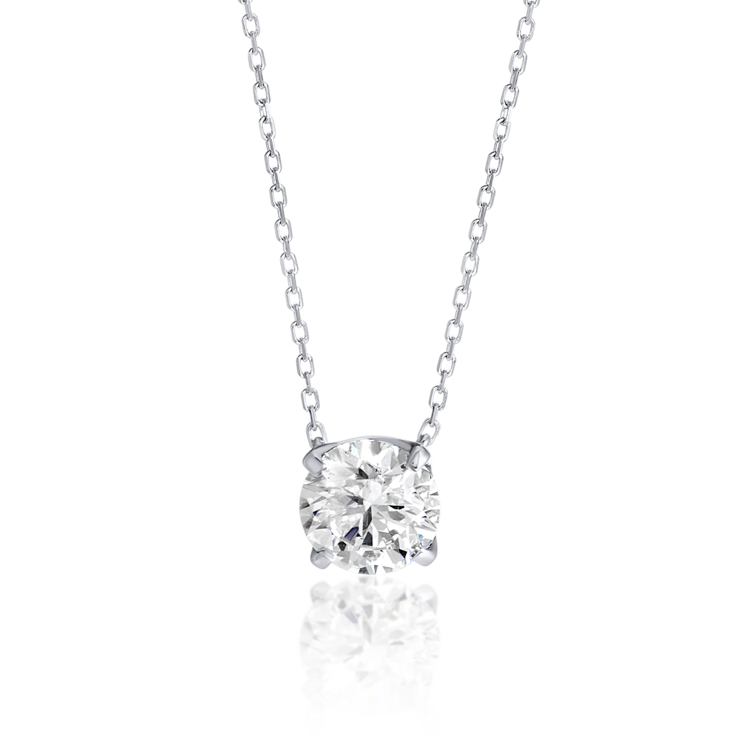 1ct Round Natural Diamond Pendant White Gold