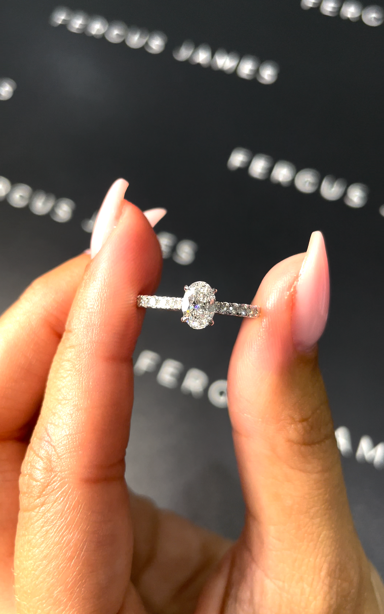 0.5 Carat Natural Diamond Band Engagement Ring - Oval Diamond