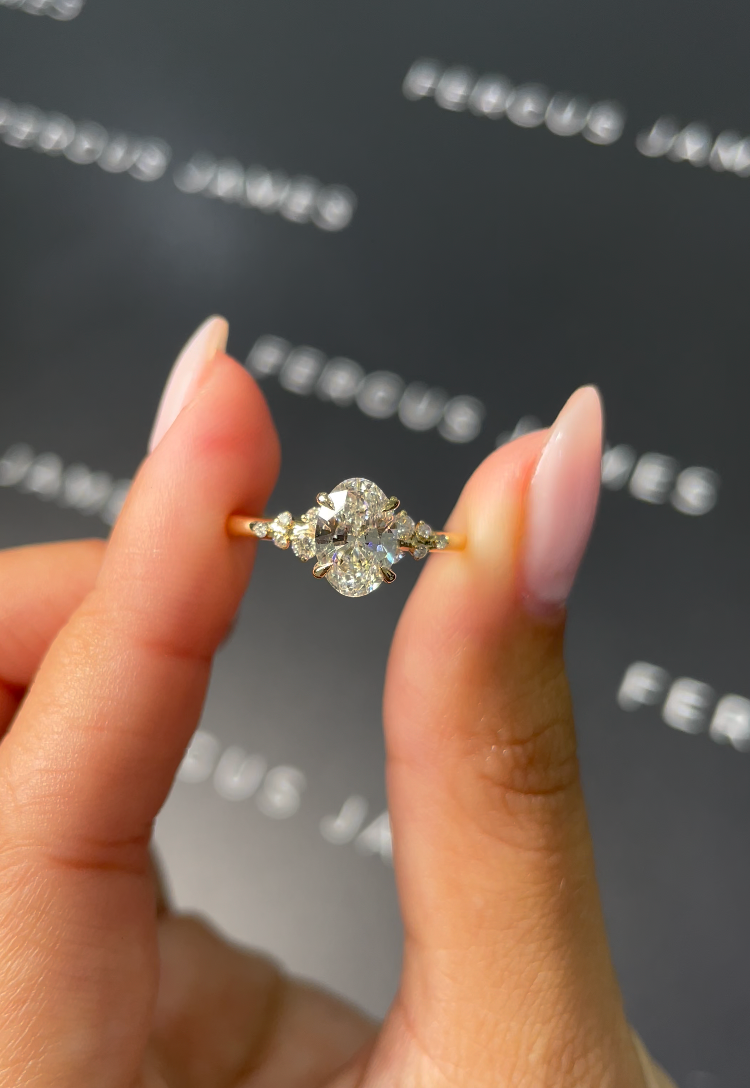 1 Carat Natural Diamond Band Engagement Ring - Oval Diamond